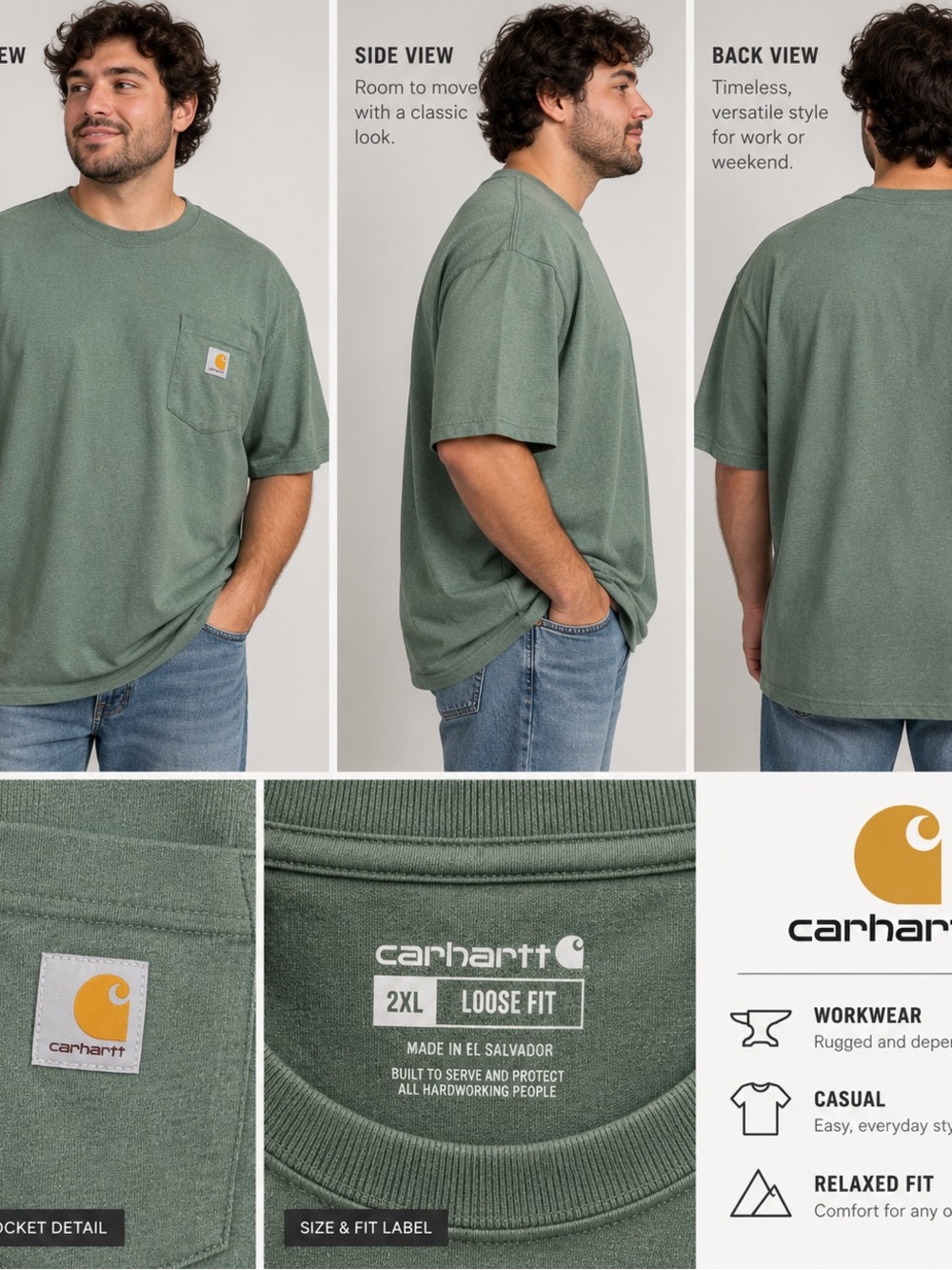 Carhartt Men's Loose-Fit Pocket Tee in mute Green/Sage color